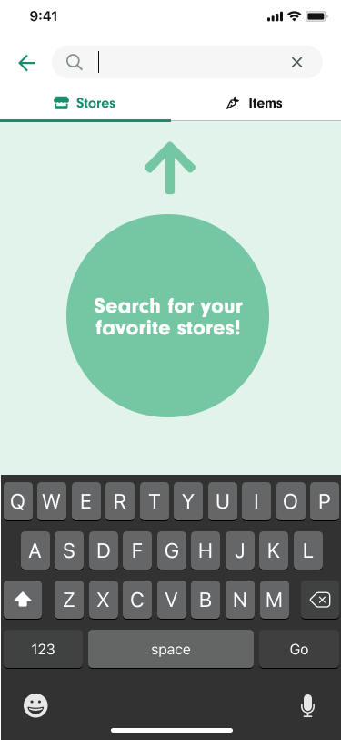 Search screen prompting the user to search for their favorite stores